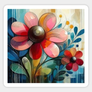 Abstract Pink Red Blue Flower and Leaves Sticker